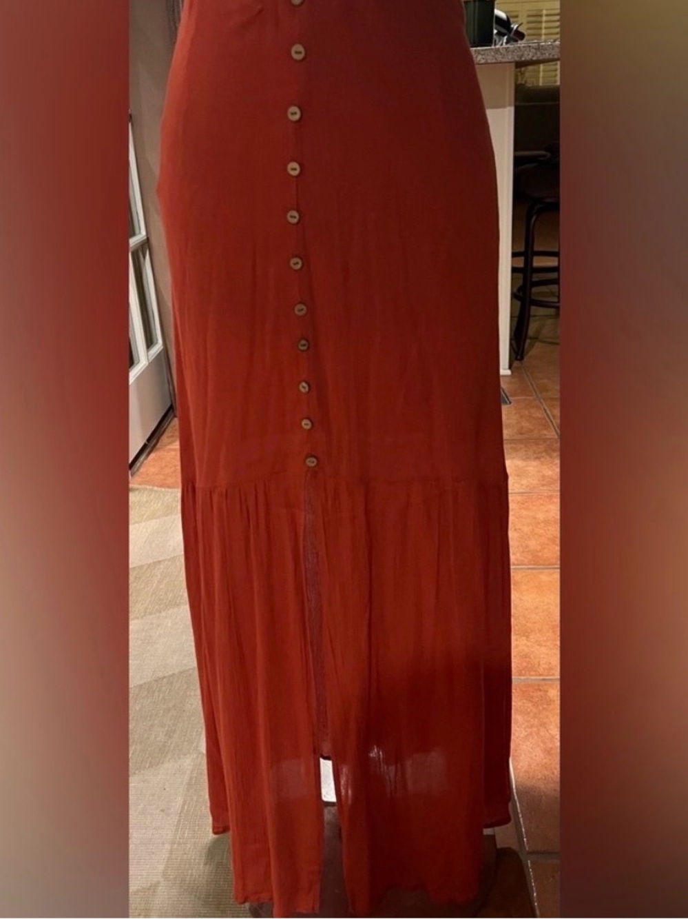 Gorgeous skirt, flowy Rust Button-Front Maxi w/split & flowy Hem. NEW & GORGEOUS